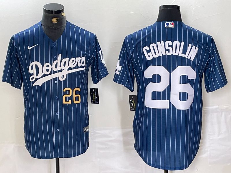 Men Los Angeles Dodgers #26 Gonsolin Blue stirpe 2024 Nike Game MLB Jersey style 2
